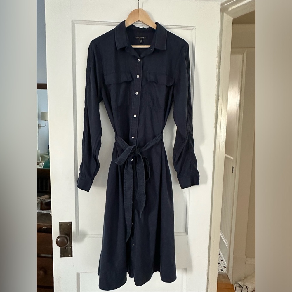 Belted shirt dress, navy blue, Banana Republic